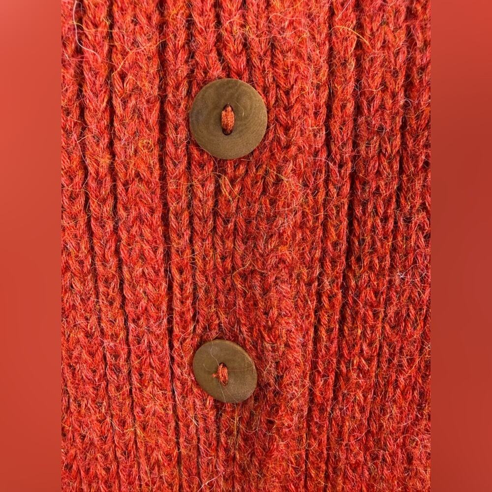 Inis Meain 100% Baby Alpaca Ribbed Collared Cardigan Sweater Rust Red Ireland Lg - Picture 2 of 11